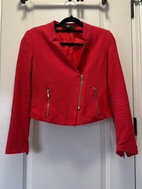 Mossimo Coral Red Textured Moto Blazer Jacket Cropped - Size 2